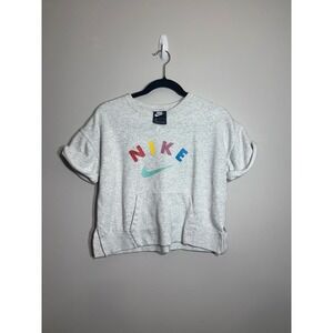 Nike Kids Girls Gray Rainbow Logo Short Sleeve Sweatshirt Top‎ XL